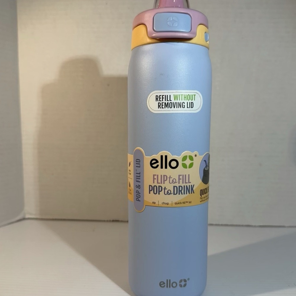 Ello Pop & Full 22oz Stainless Steel Water Bottle with Locking Lid Blue Coastal